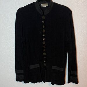 Vintage Coldwater Creek Black Chenille Military Multi Button Jacket Size Medium